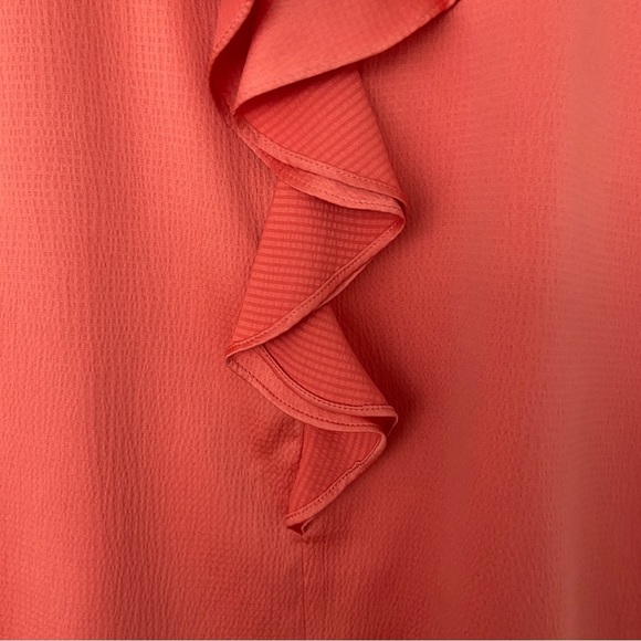 ANNE KLEIN ORANGE SLEEVELESS TOP/BLOUSE WITH RUFFLE NECKLINE, SILKY FABRIC, MED - Picture 6 of 8